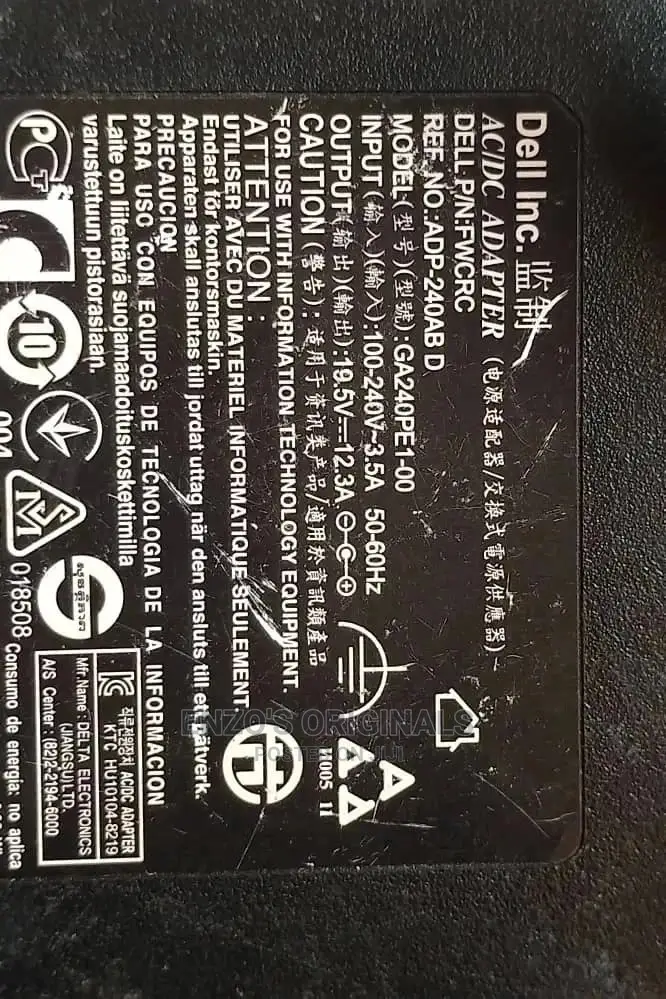 Dell Big Pin And Alienware 240wat Charger 19.5v 12.3a New