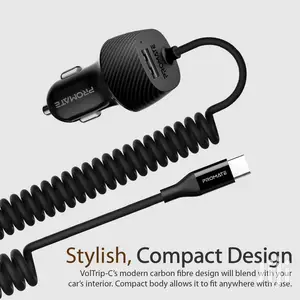 Promate Voltrip-I 3.4A Car Charger+Lightning Coiled Cable