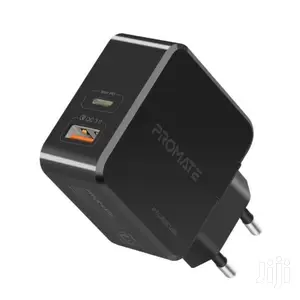 Promate Powercube~36W Fast Charging Dual Port Charger(Black)