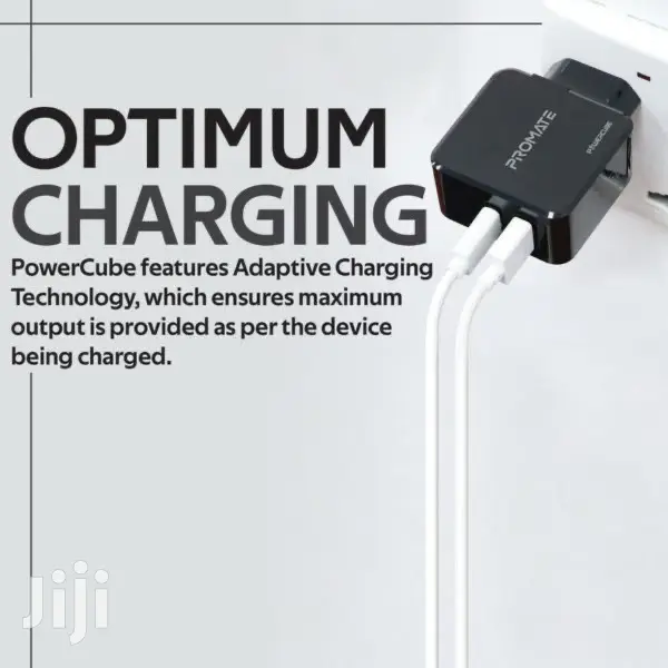 Promate Powercube~36W Fast Charging Dual Port Charger(Black)