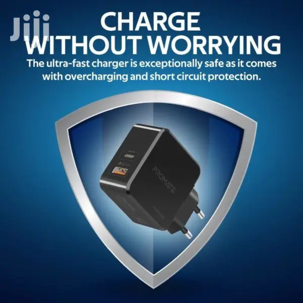 Promate Powercube~36W Fast Charging Dual Port Charger(Black)