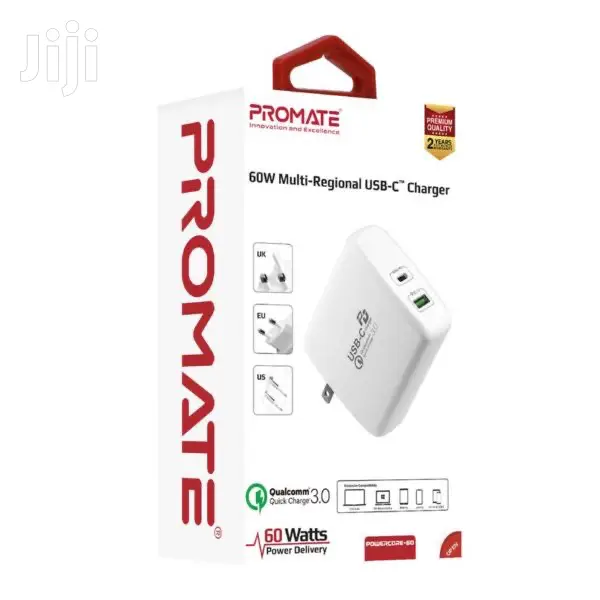 Promate Powercore-60 USB-C Wall Adapter+60watt Power and QC
