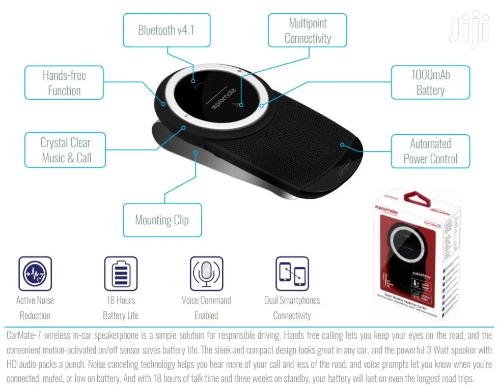 Promate Carmate-7 Smart Wireless Handsfree Car Kit