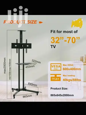 Perfect for Rooms Movable Tv Stand With Wheels 32”-70”