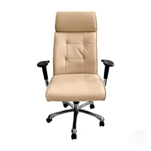 Executive Office Chair Recliner With Chrome Metal Base Cream