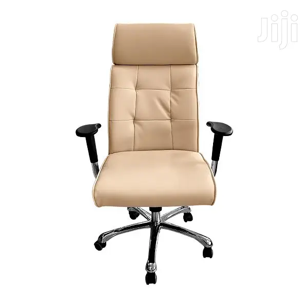 Executive Office Chair Recliner With Chrome Metal Base Cream