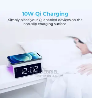 Timebridge-Qi LED Alarm Clock+10W Wireless Charger(White)