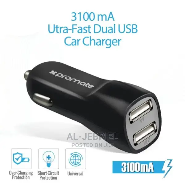 Promate Carkit-M 3.1A Dual USB Car Charger Data Cable