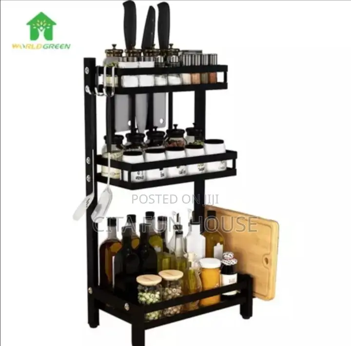 3 Layers Kitchen Spice Storage Rack - Black