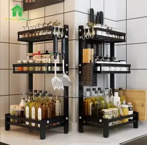 3 Layers Kitchen Spice Storage Rack - Black