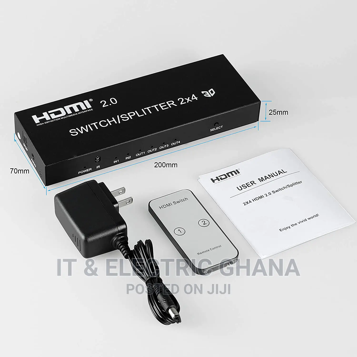 HDMI Switch Splitter 2 in 4 Out With Remote