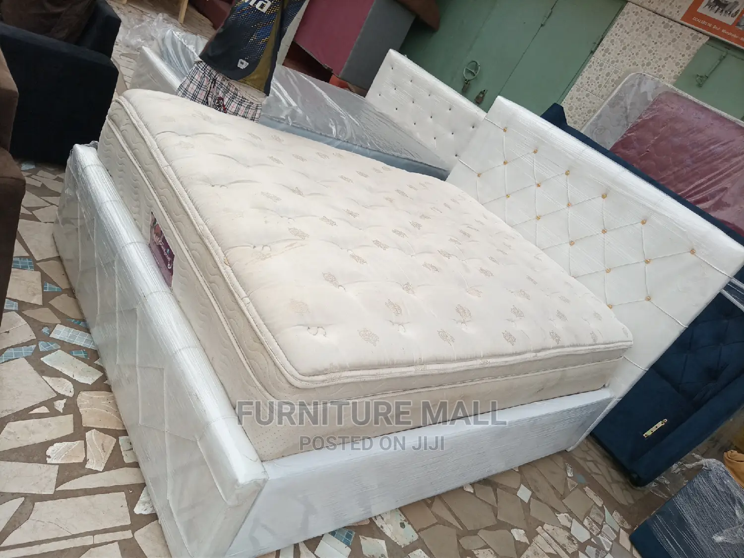 White Queen-Size Bed With Mattress . Delivery Is Free