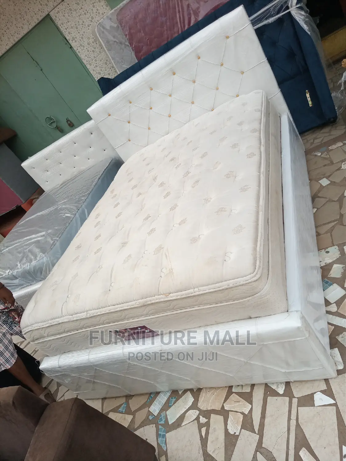 White Queen-Size Bed With Mattress . Delivery Is Free