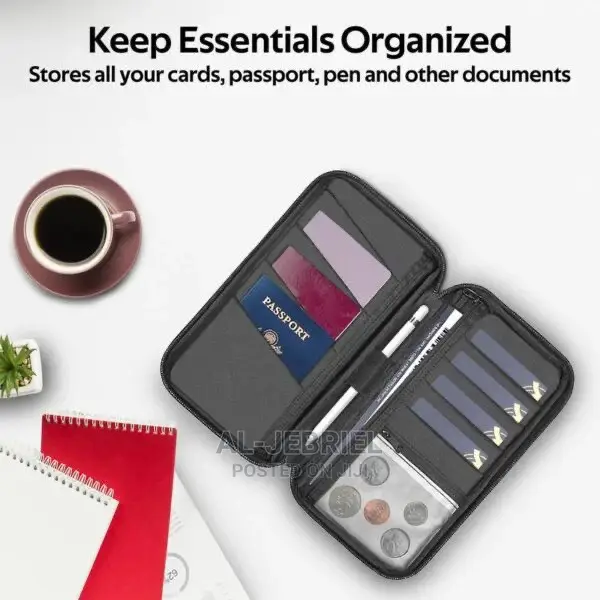 Promate Multi-Document Holder Leatherette Travel Pouch+Strap