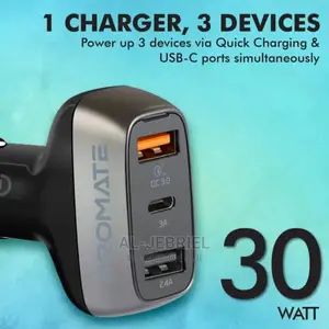 Promate Scud-C30 30W Car Charger With QC3.0 3A USB-C Port