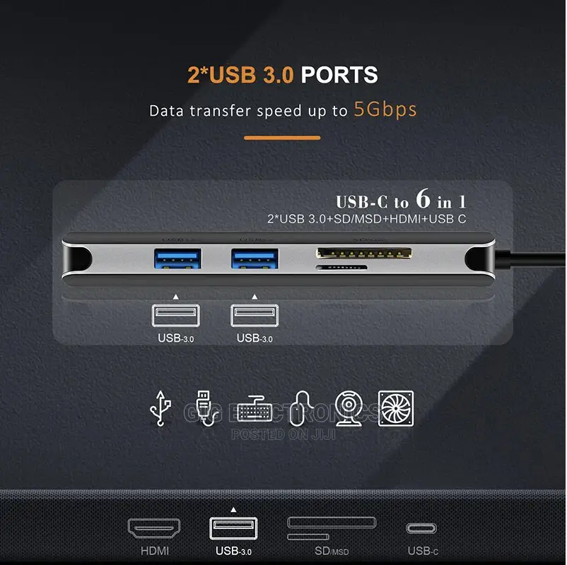 Type C Hub 6 In 1 Hdmi - 2 Usb 3.0 - Sd Card Tf Usb-c 3.0