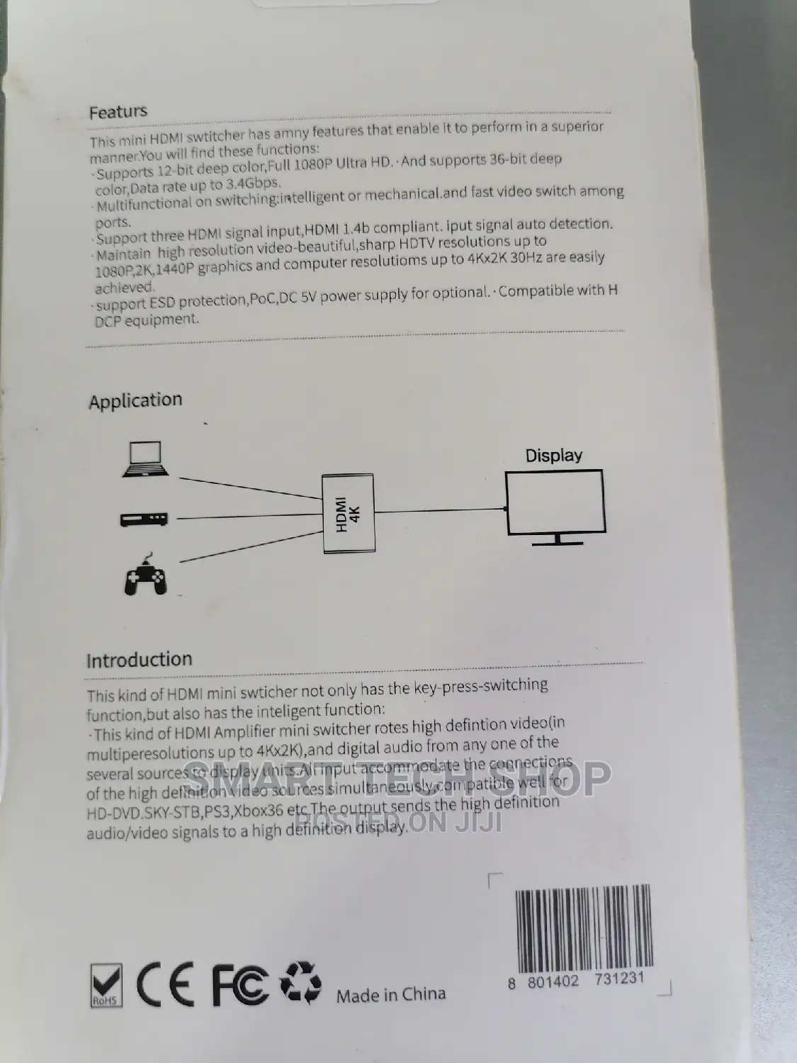 Hdmi Switch 5 to 1 Ultra HD With Remote Control