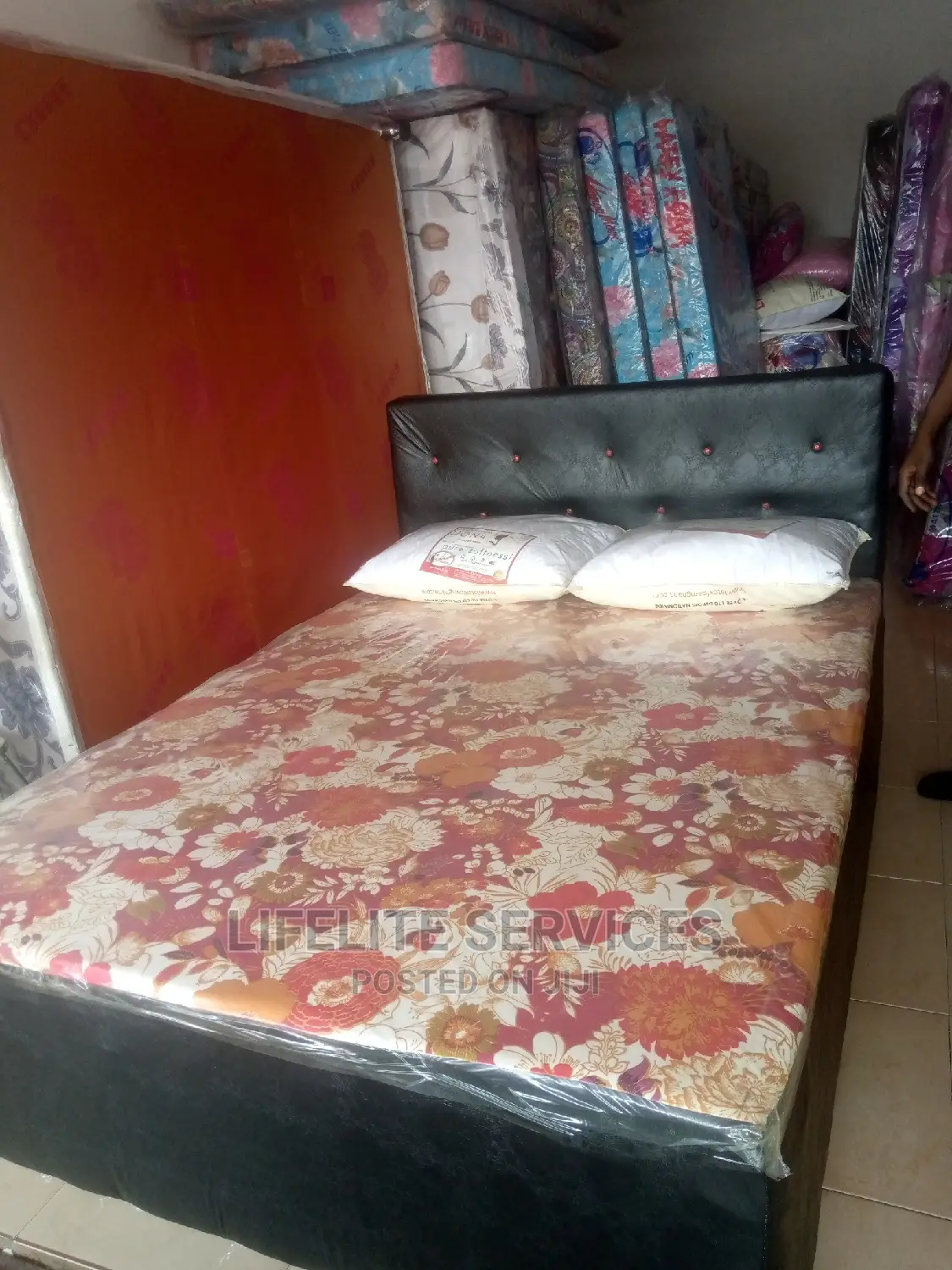 Bed With Mattress- Leather Covered