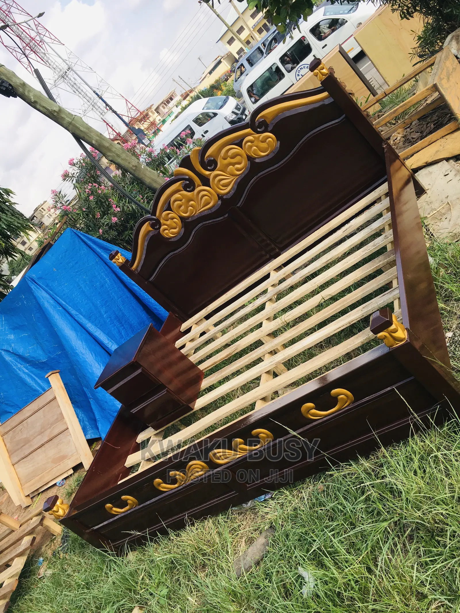 Coffee Brown and Gold Queen Size Bed