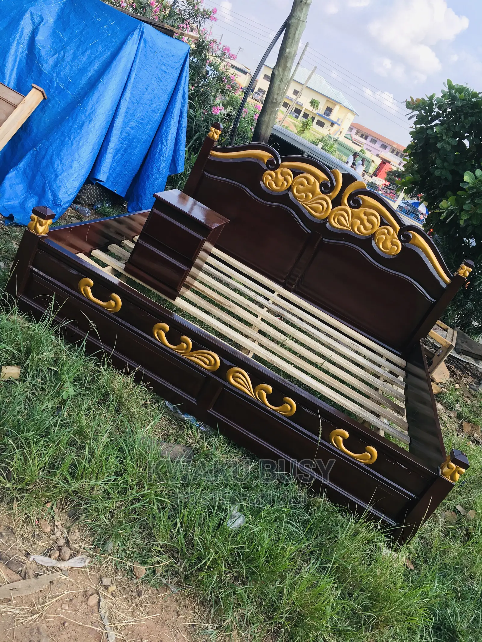 Coffee Brown and Gold Queen Size Bed