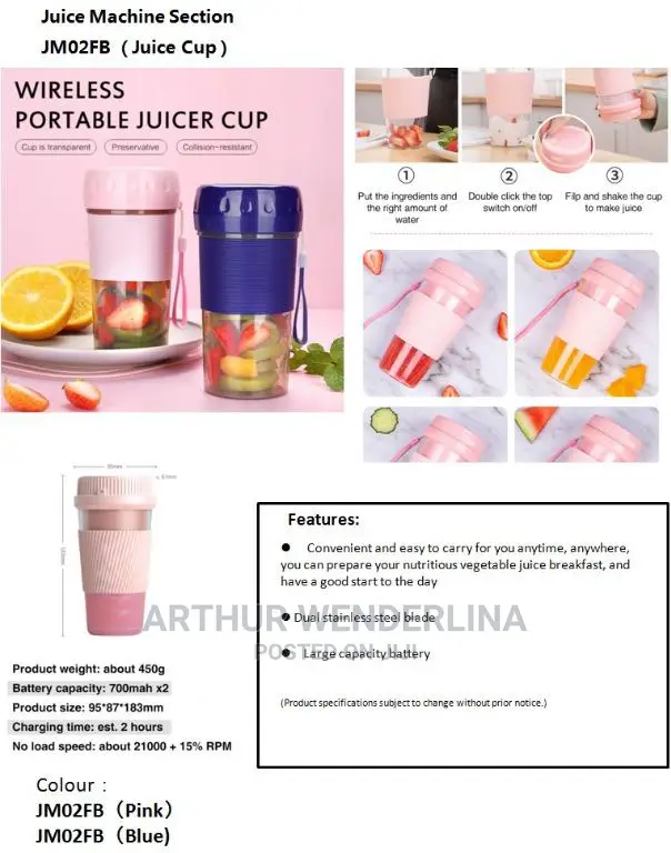Quality Rechargeable Portable Juicer Cup Fruits Blender