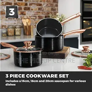 Tower Saucepan Set Non-Stick Ceramic Coating,Black Rose Gold