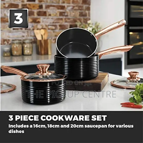 Tower Saucepan Set Non-Stick Ceramic Coating,Black Rose Gold