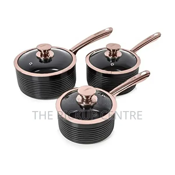 Tower Saucepan Set Non-Stick Ceramic Coating,Black Rose Gold