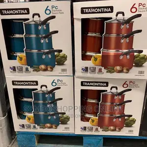 Tramontina 6-Piece Stackable Nonstick Sauce Pan Set .