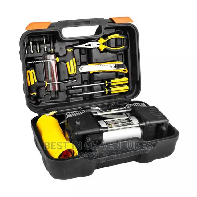 Portable Car Tire Pump + Set of Tools in Hard Case