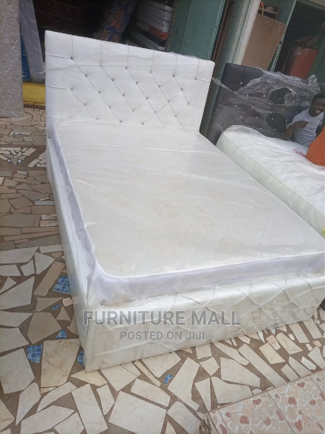 Pure White Double Bed With Mattress . Free Delivery