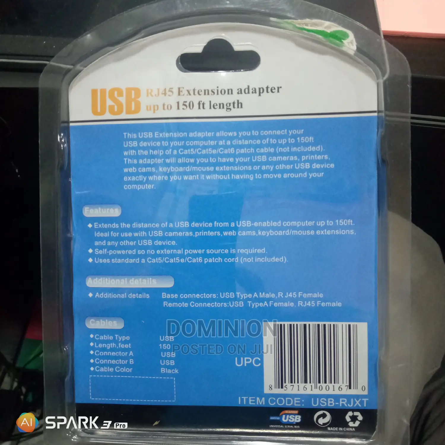 USB Rj45 Extension Adapter Up to 150ft/45m Length