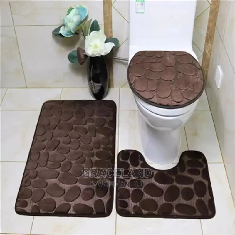 Original Set of 3 Bathroom Bath Mat Set Toilet Soft Non Slip in