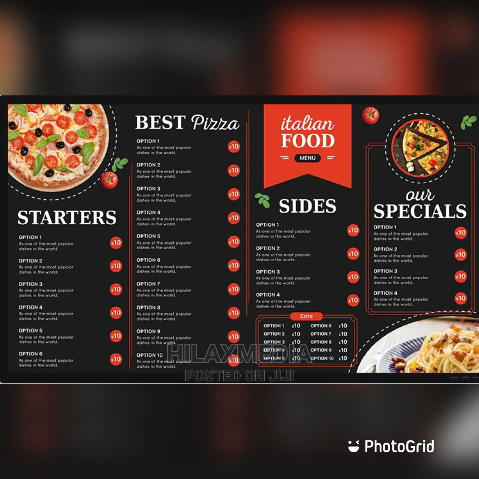 Digital Menu Design for Restaurants, Pubs , Bars and Shops