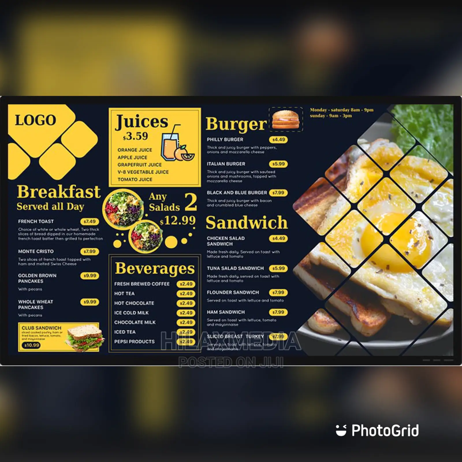 Digital Menu Design for Restaurants, Pubs , Bars and Shops