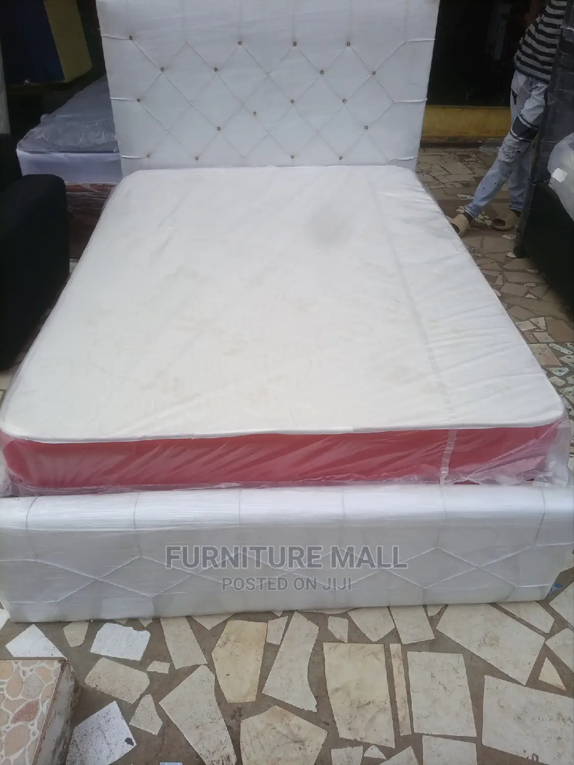 New White Double Bed With Mattress . Free Delivery