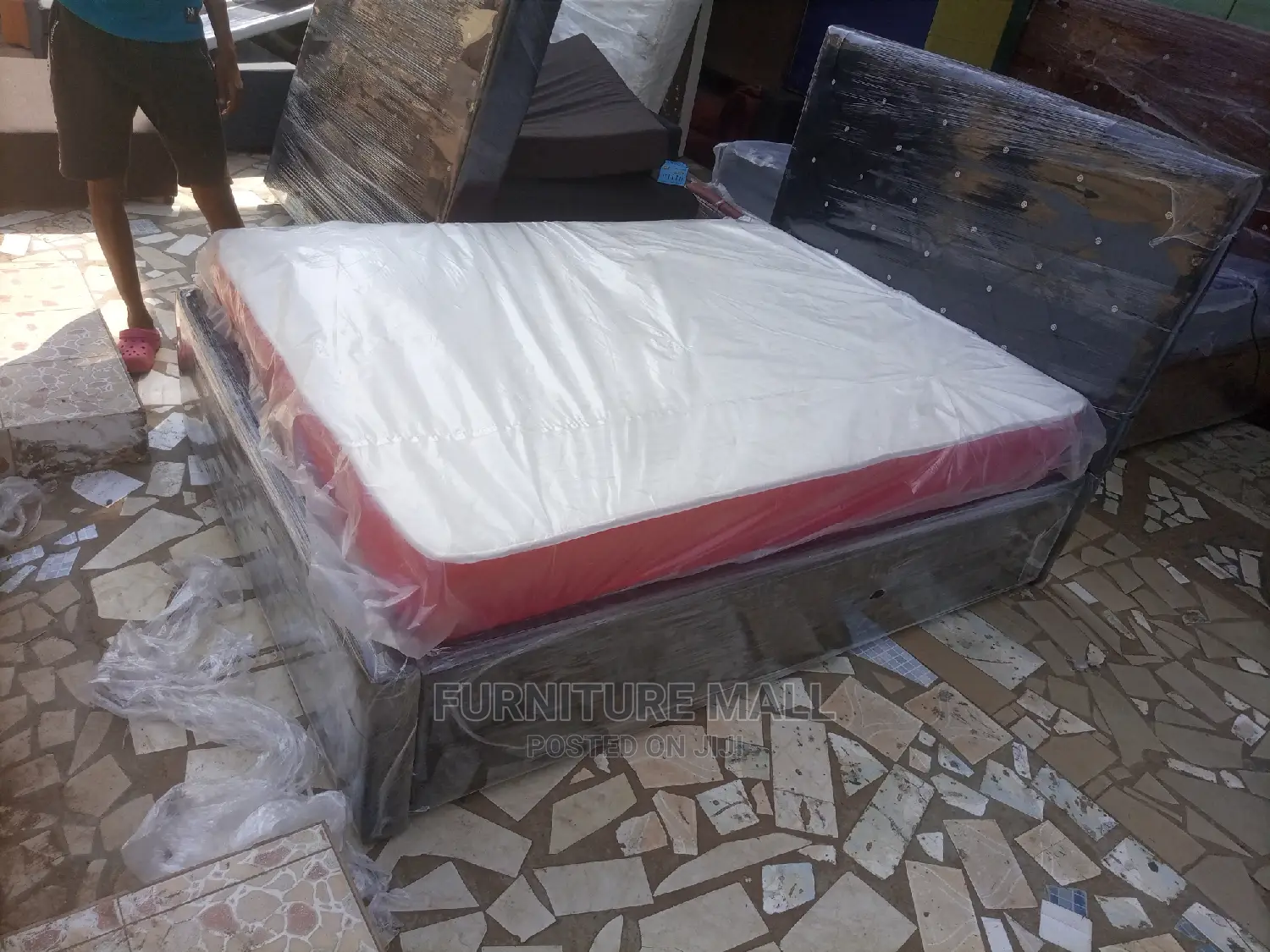 Black Double Bed With Mattress . Free Delivery