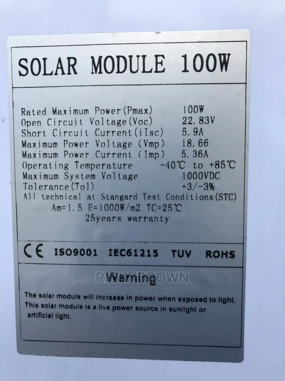 100watts MONO Solar Panel