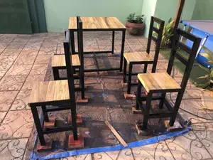 Rustic Metal Legs Wooden Top Table And Chairs