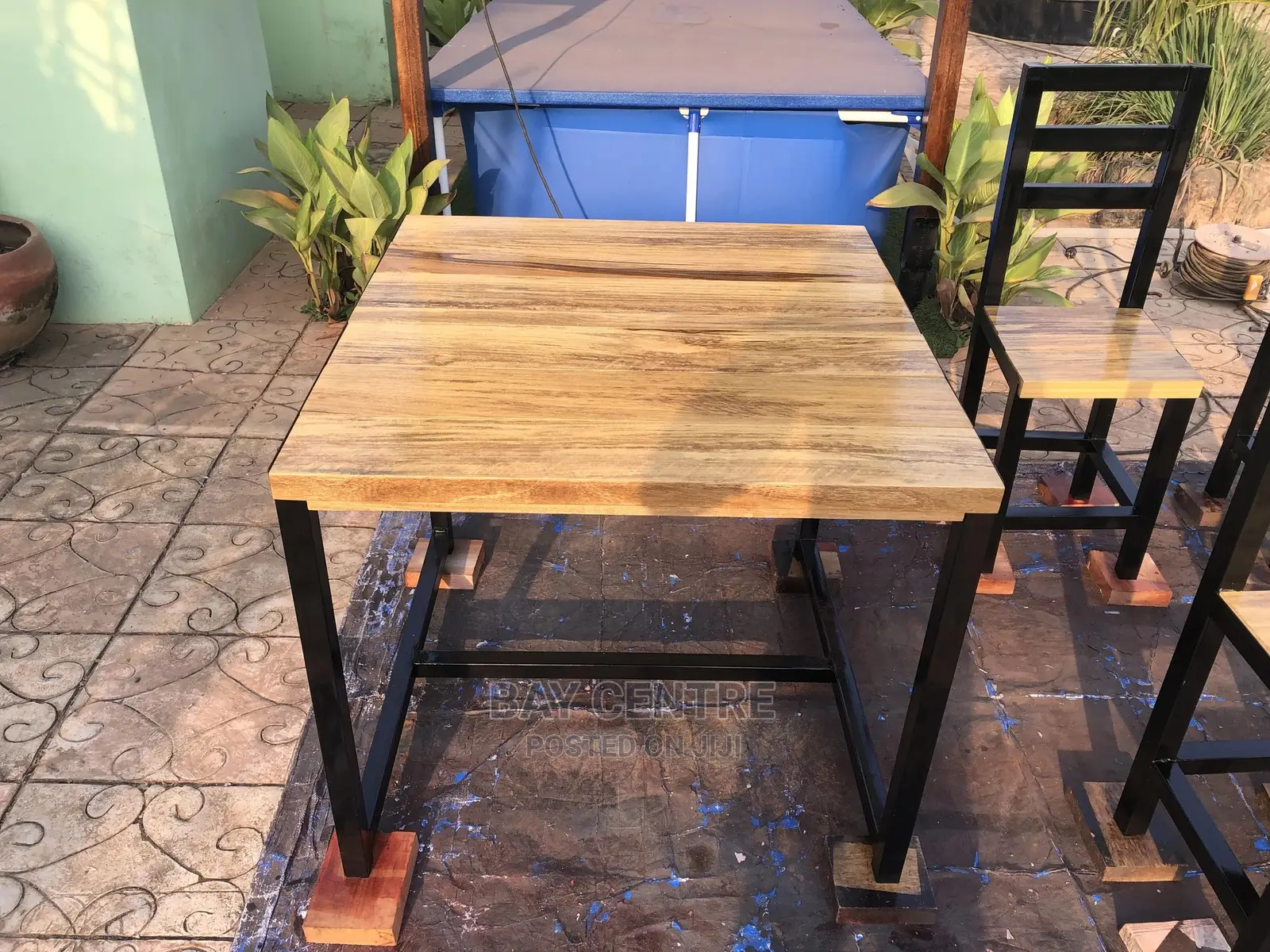 Rustic Metal Legs Wooden Top Table And Chairs