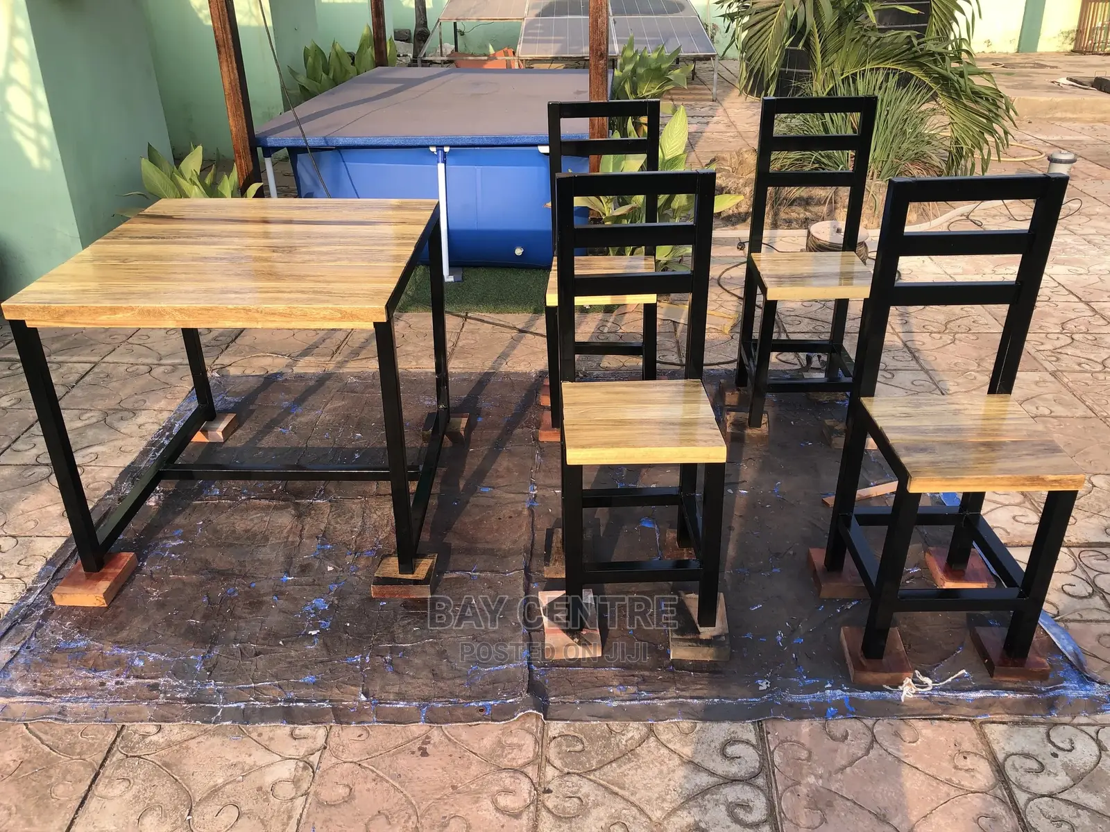 Rustic Metal Legs Wooden Top Table And Chairs