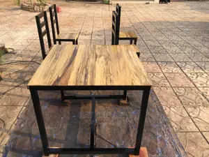 Rustic Metal Legs Wooden Top Table And Chairs