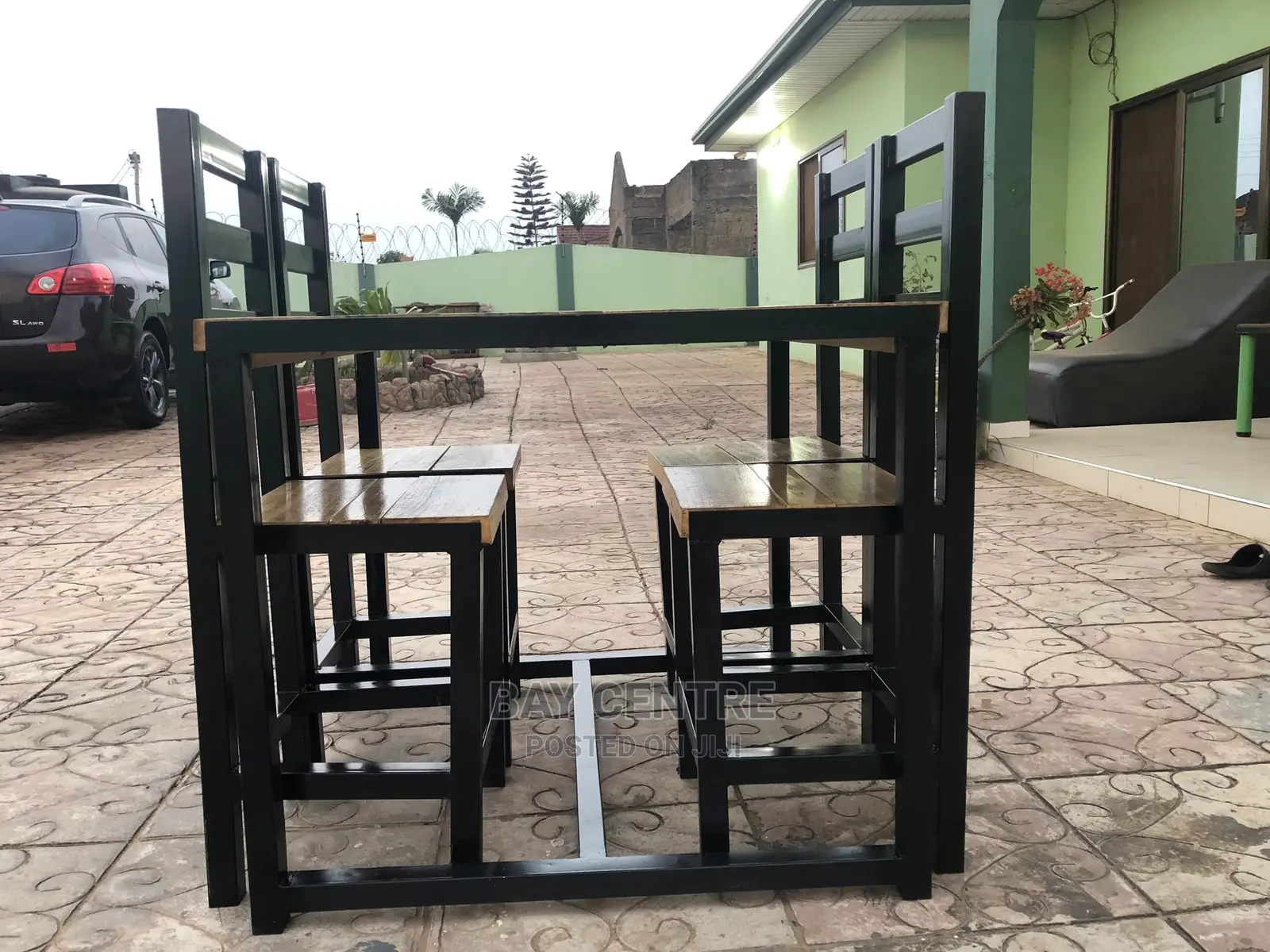 Rustic Metal Legs Wooden Top Table And Chairs