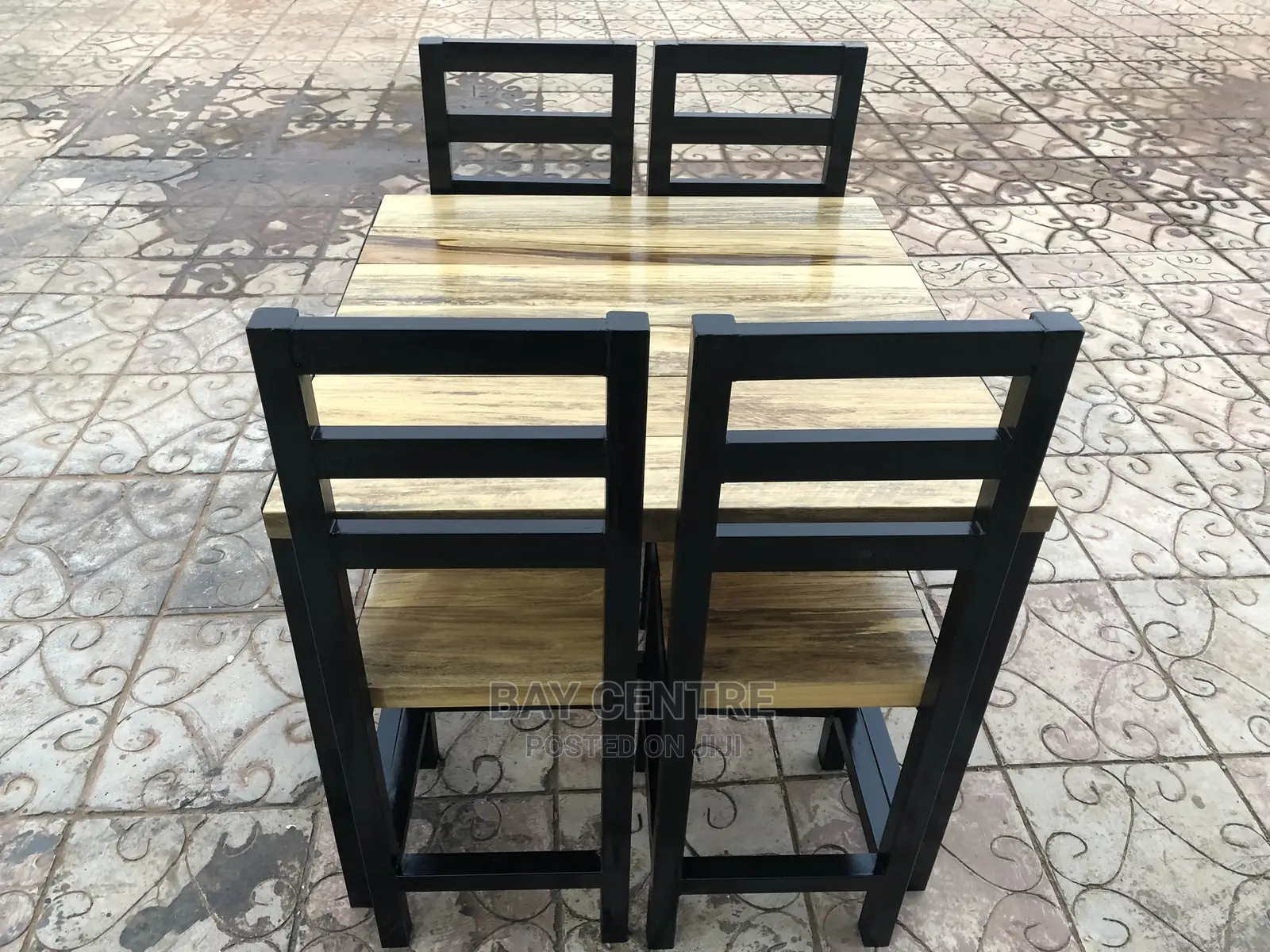 Rustic Metal Legs Wooden Top Table And Chairs