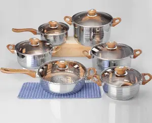 Stainless Steel Cookware 12pcs Wooden Handles