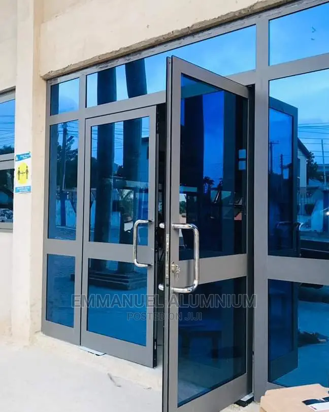 Swing Double Door With Blue Reflective Glass