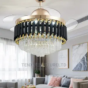 Crystal Ceiling Fan Chandelier Gold