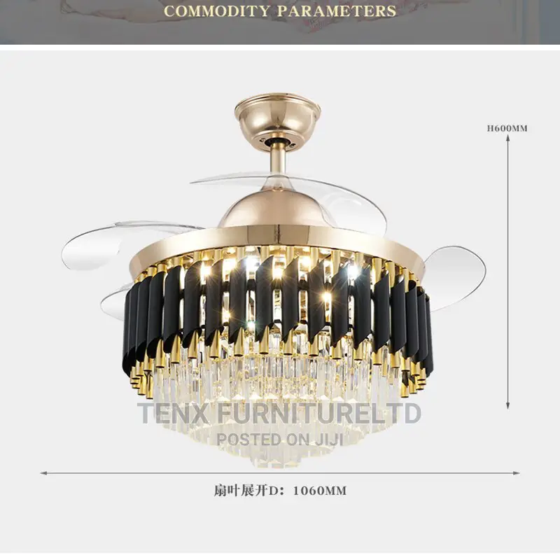 Crystal Ceiling Fan Chandelier Retractable