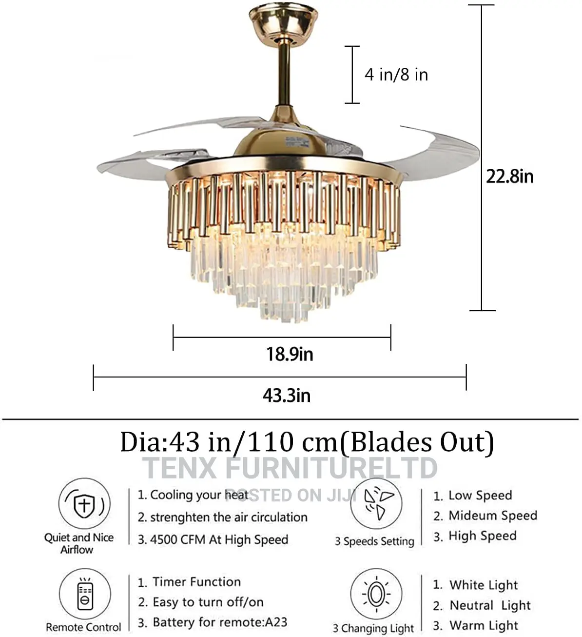 Crystal Ceiling Fan Chandelier (Clear)