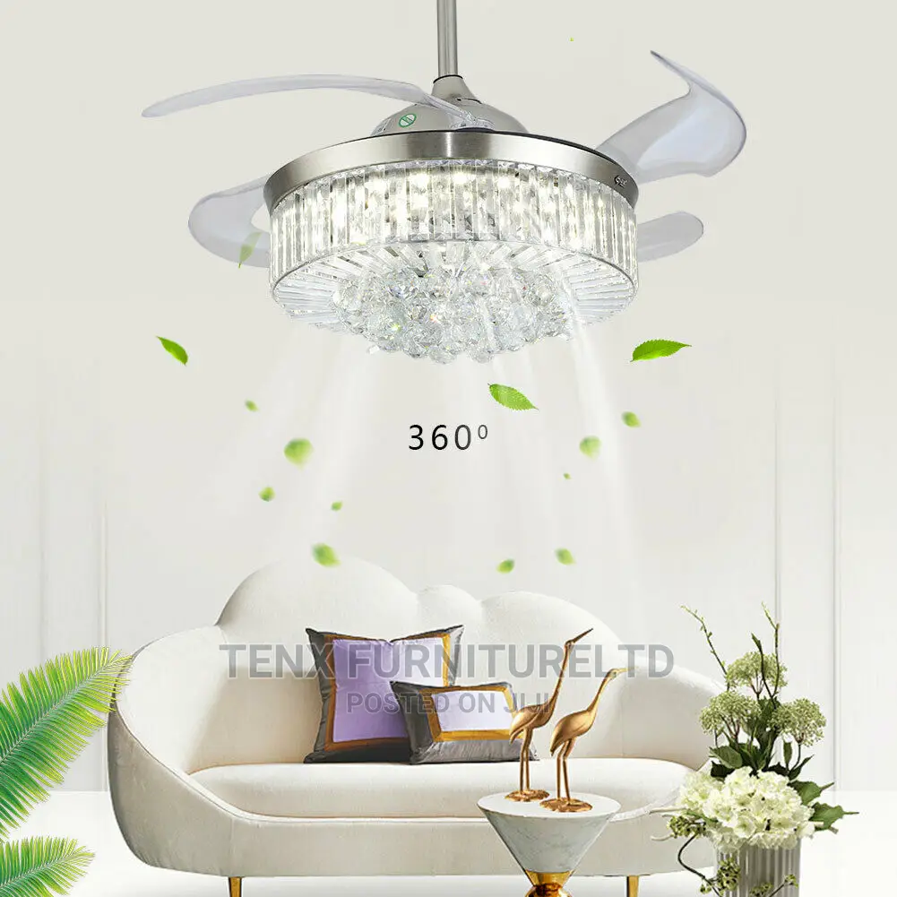 Crystal LED Ceiling Fan Chandelier Invisible Blade Lamp W/R